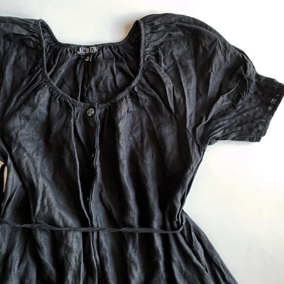 J.Crew 100% Linen Tunic Midi Dress Black Short Button Up Size XS Side Pockets - Picture 9 of 9